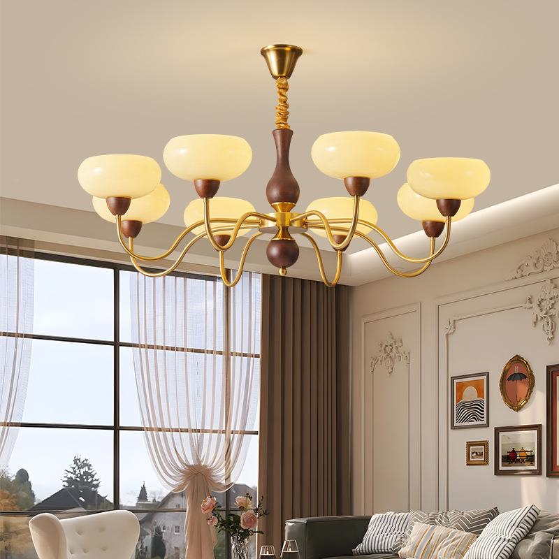 【严选古】美式复古吊灯新款魔豆中胡餐426桃木厅灯奶油风主书房