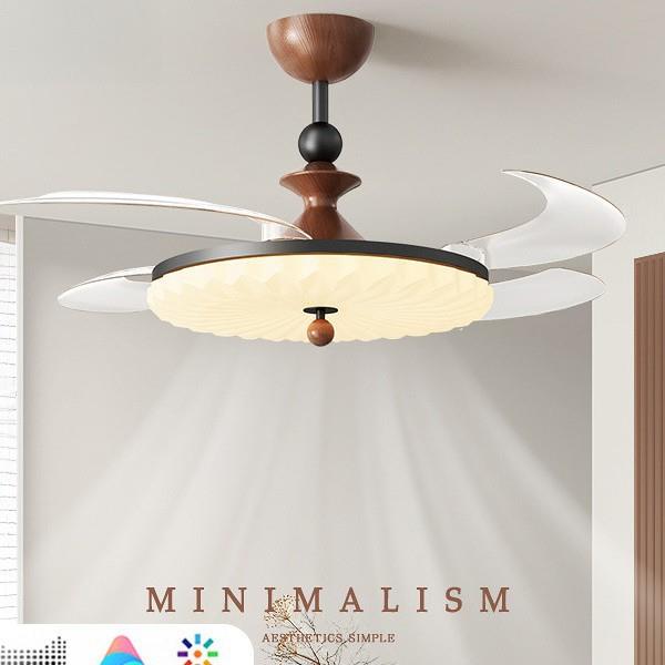 餐厅隐形风扇灯中古吸顶645灯复古新中风式静音大力卧室吊扇风灯