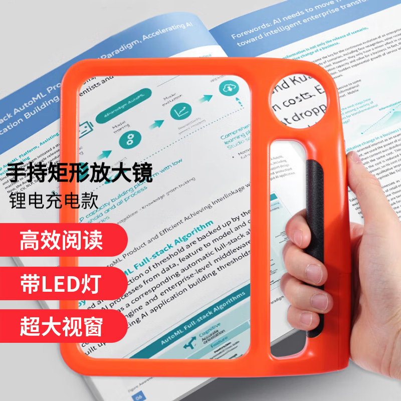 阅读放大镜带灯 手持轻便送老人看书看报方形扩大镜