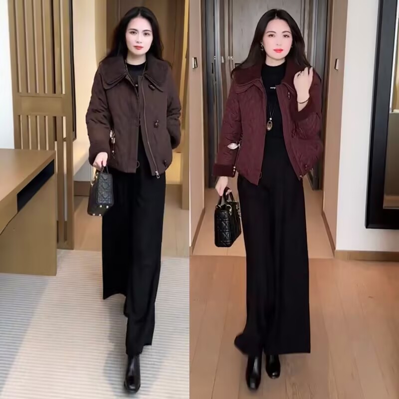 夹棉加厚外套夹克女2025秋冬新款百搭宽松修身洋气保暖棉衣上衣