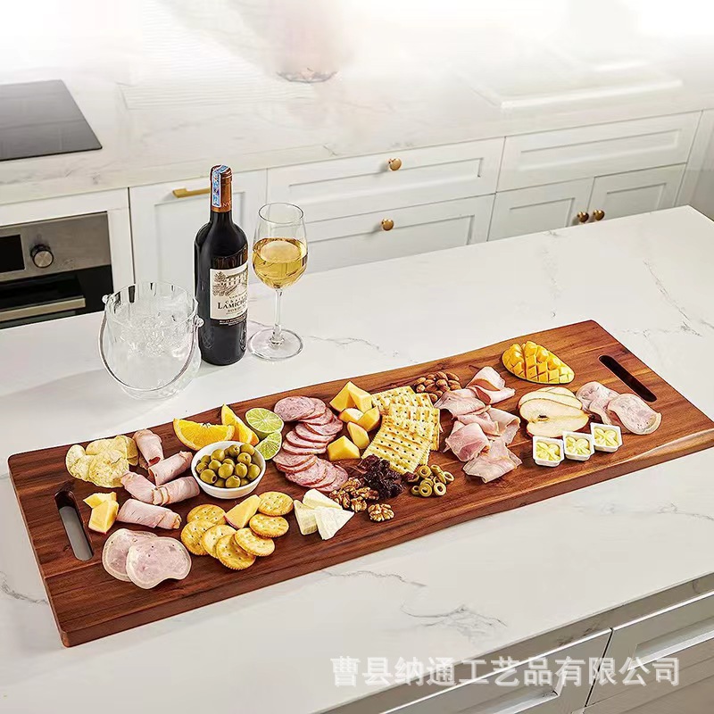 长方形木质砧板 派对聚会点心零食托盘带手柄 水果拼盘火腿菜板