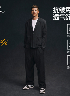 准者男装运动长裤2026春季新款黑色质感纹理百搭宽松休闲直筒裤男