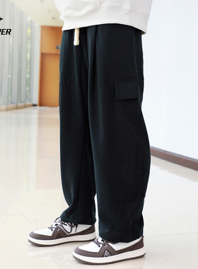 准者美式弯刀运动长裤男2026年春季新款宽松直筒黑色裤子休闲卫裤