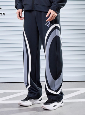 准者运动长裤2026春季新款黑色拼接撞色跑步宽松休闲直筒卫裤男