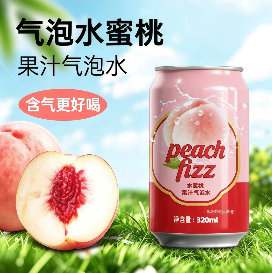 【整箱装12罐】0糖0脂0卡水蜜桃气泡水夏日果味碳酸饮料网红爆款