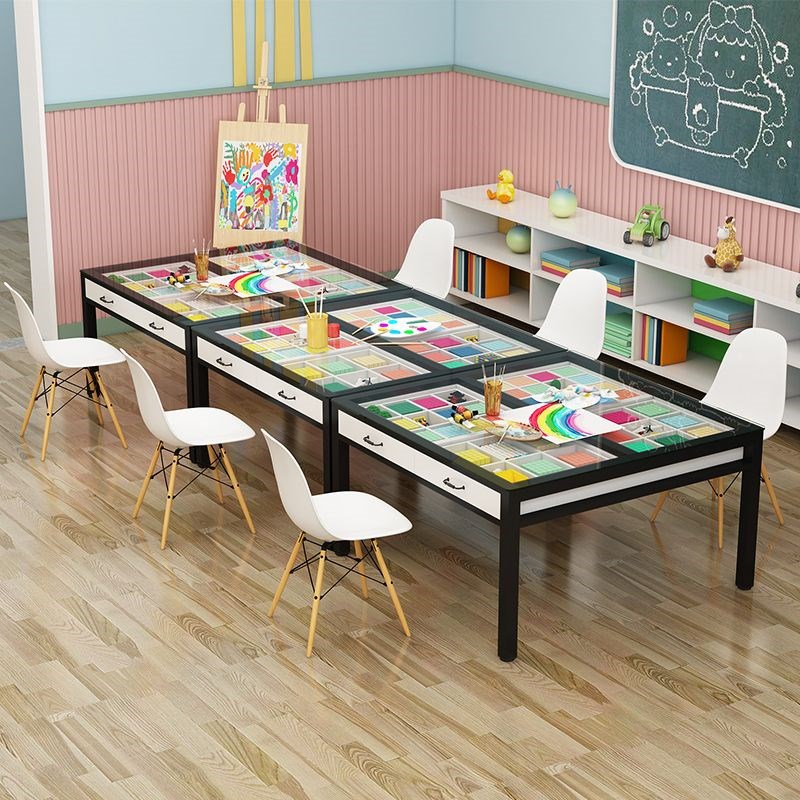 儿童美术桌绘画桌幼儿园培训桌椅小学生手工桌设计抽屉桌画室桌子