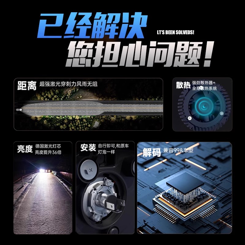 汽车灯H4双光透镜LED大灯激光远近一体灯泡自带透镜强光聚光