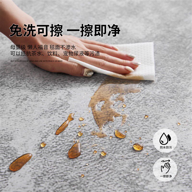 灰色极简客厅地毯免洗可擦沙发茶几毯轻奢高级感卧室床边防水地垫