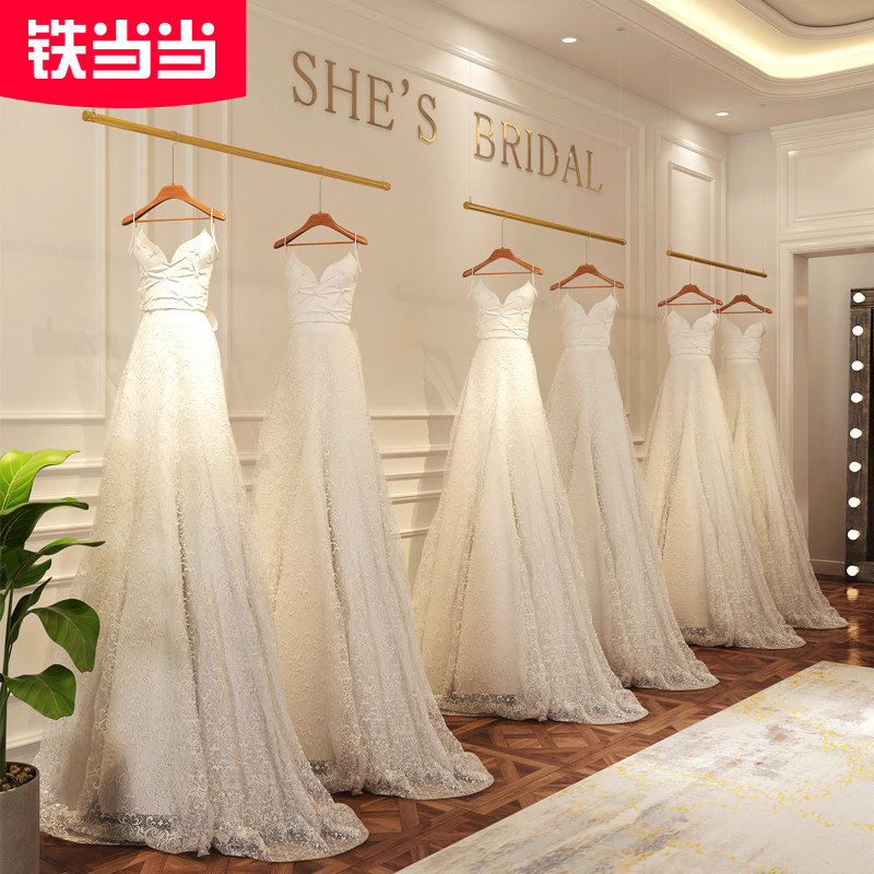 服装店金色吊挂衣服吊环铁艺吊顶悬挂衣架上墙吊架婚纱店货架吊杆