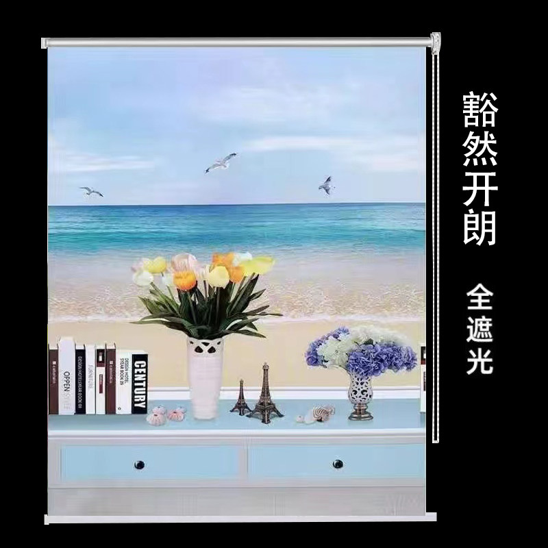 加厚全遮光家用卷帘窗帘阳台客厅卧室打孔卫生间手拉式升降帘成品