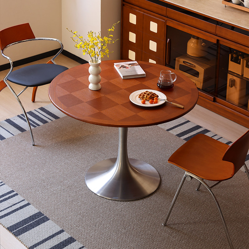 【小万家具】北欧复古实木餐桌家用小户型餐厅中古圆桌包豪斯茶桌