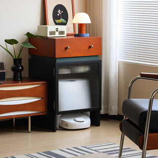 【小万家具】机器人扫地机柜中古风实木沙发边柜置物柜储物收纳柜