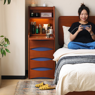 【小万家具】复古移动边柜卧室床头柜小型化妆台多功能储物秘书柜