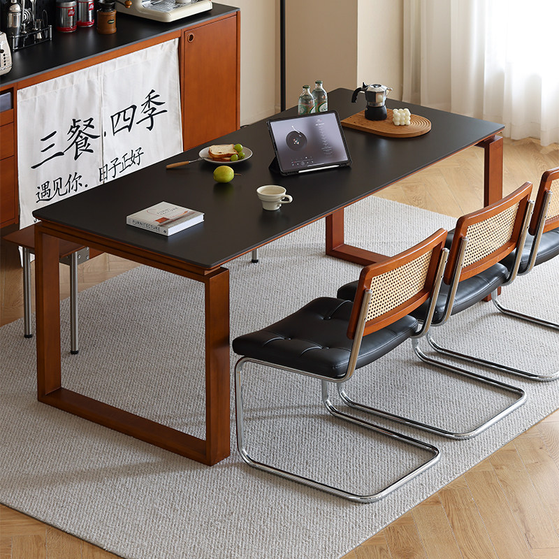【小万家具】北欧实木岩板餐桌大板桌日式长方形饭桌小户型工作台