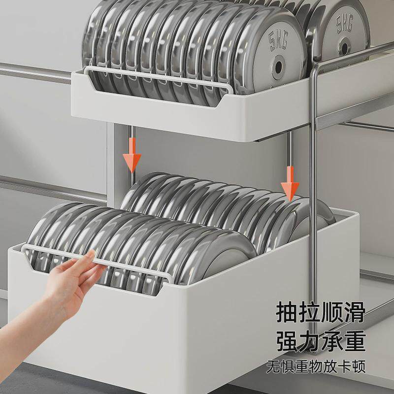 热销抽拉式厨柜拉篮不锈钢厨房置物架下水槽调料瓶锅具分层收纳架