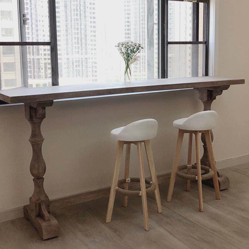 热销美式乡村长条桌靠墙实木餐桌吧台桌阳台靠窗窄桌家用窗边高脚