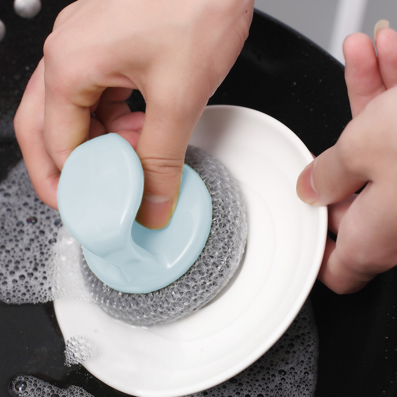 热销厨房带柄洗碗洗锅刷钢丝球刷子擦锅球刷不锈钢清洁球铁丝锅刷