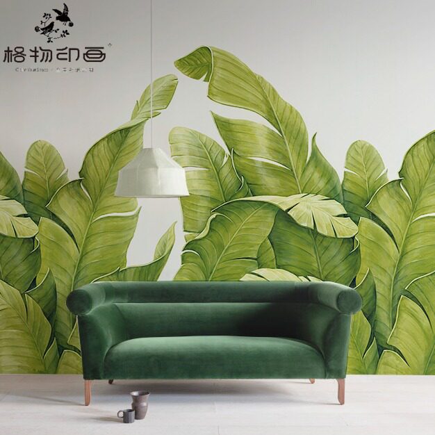 热销北欧简约芭蕉叶电视背景墙纸壁布沙发墙布壁纸绿色植物定制壁