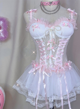 野涩猫*Y2K辣妹性感日系甜美少女蓬蓬蕾丝亚比小猫蛋糕吊带背心裙