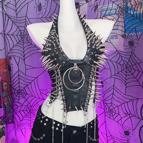 亚比大小圆环铆钉挂脖背心