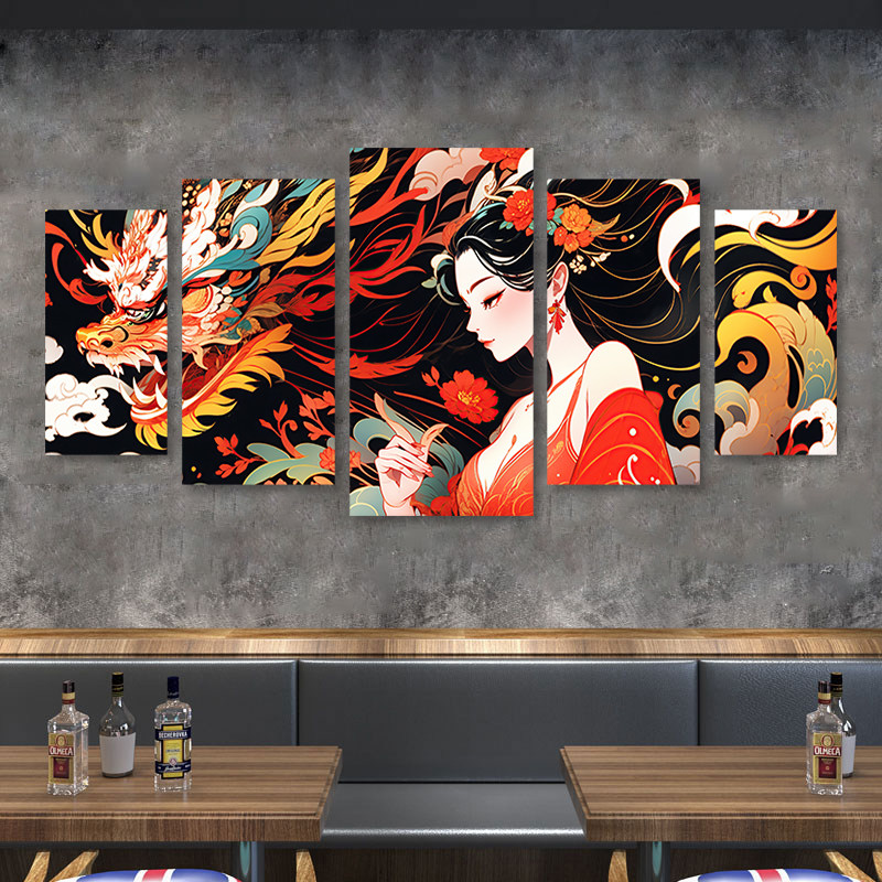 国潮风花旦装饰画客厅沙发背景墙挂画现代潮流餐厅无框画组合壁画
