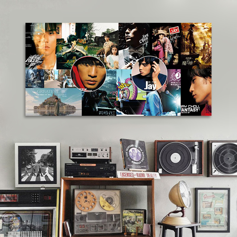周杰伦挂画JAY专辑明星宿舍音乐餐厅卧室床头装饰画艺术海报壁画