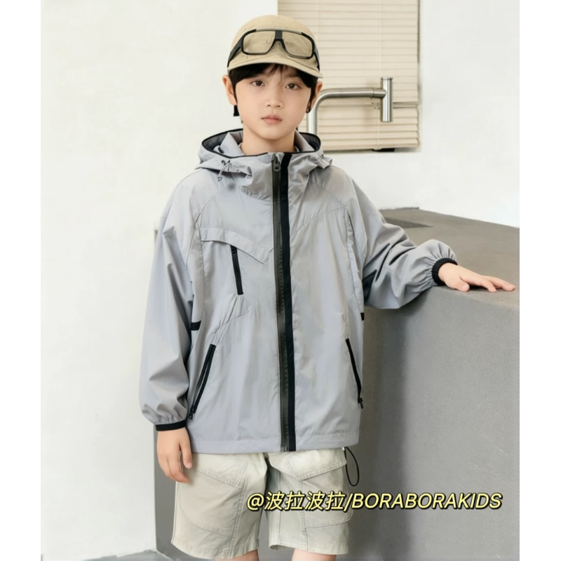 波拉实体店儿童装男生女孩夏季款连帽遮阳防蚊轻薄透气防晒衣外套