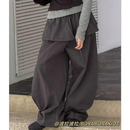 波拉bora儿童装秋季款女孩童中大青少年阔腿裤洋气直筒屁帘休闲裤
