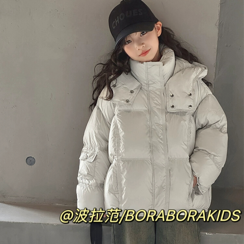 现货波拉韩国冬装男生女孩小中大儿童装青少年90白鸭绒连帽羽绒服