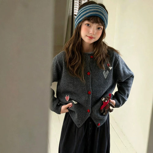 波拉bora儿童装女孩法式针织开衫秋冬毛衣格子加绒直筒卫裤休闲裤
