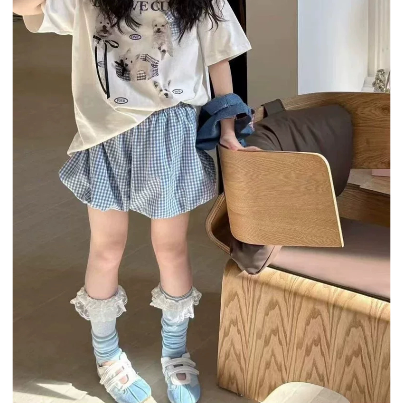 波拉实体店儿童装夏季款中大童女童青少年韩系格子短裙半身裙裙裤