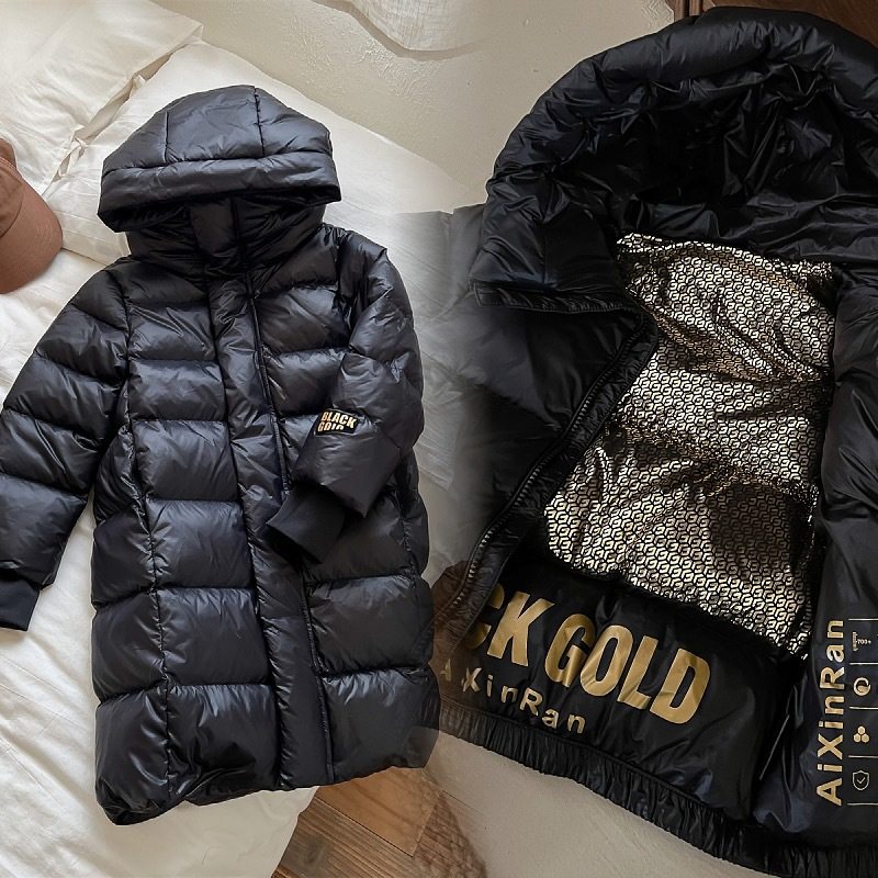 装升级版儿童黑金羽绒服过膝长款黑色加厚男女童中大童秋冬季外套