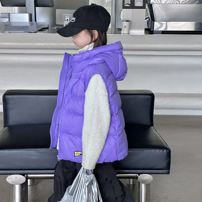 儿童羽绒马甲黑金小童大童秋冬背心外穿男童女童宝宝连帽加厚坎肩