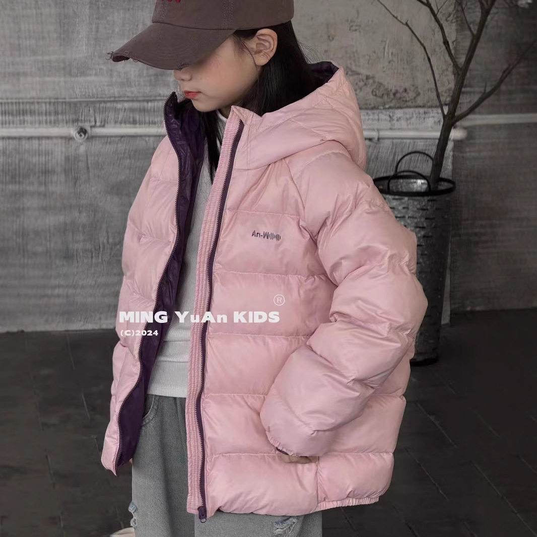 韩国儿童连帽羽绒服男女秋冬装2025bora中大孩子粉色轻薄短款外套