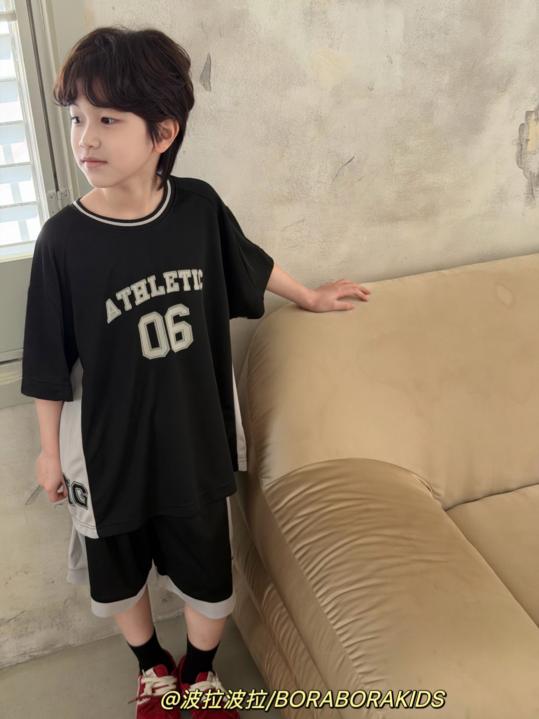 波拉bora儿童装男生女孩运动服篮球服夏季款球衣短袖短裤两件套装