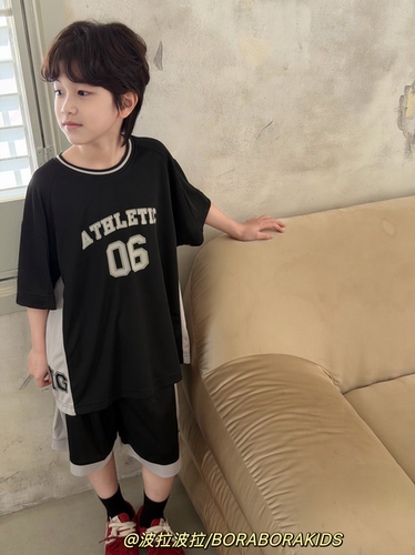 波拉bora儿童装男生女孩运动服篮球服夏季足球衣短袖短裤两件套装
