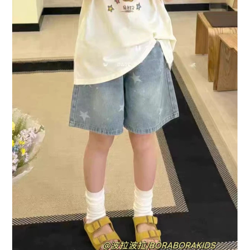 波拉实体店儿童装夏季男生女孩中大童青少年星星牛仔裤短裤五分裤
