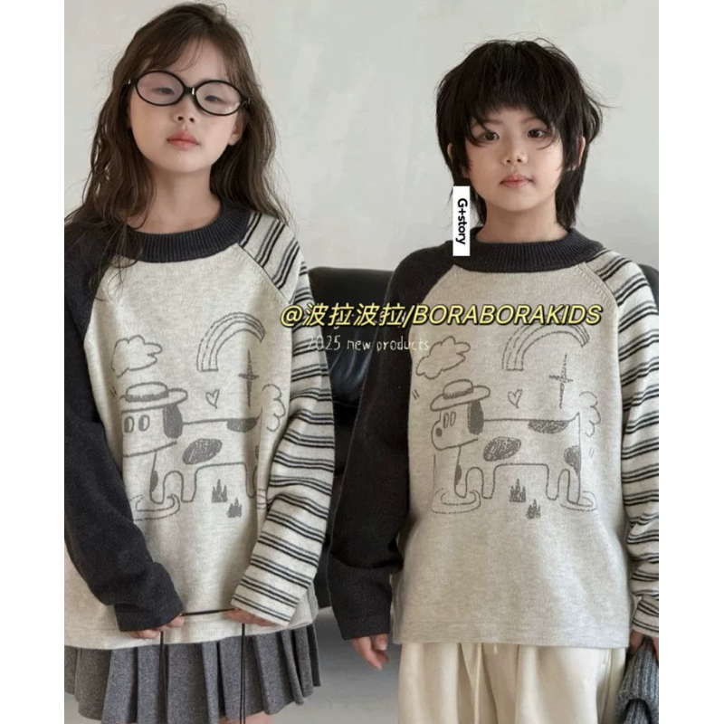 实体店儿童装男生女孩中大童青少年冬卡通加厚针织衫条纹个性毛衣