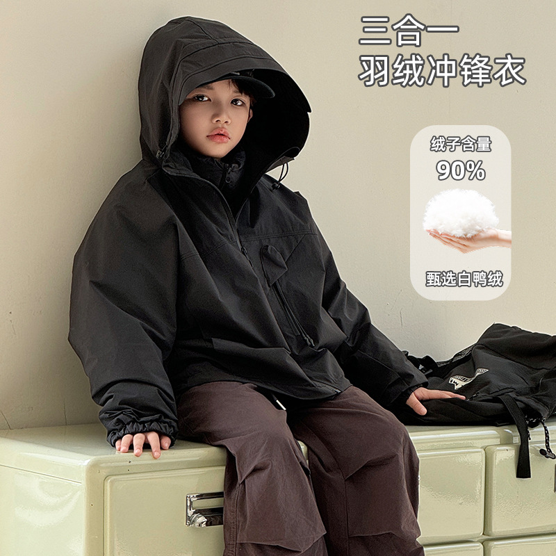 儿童冲锋衣三合一羽绒服冬装可拆卸宽松夹克宝宝男童女童羽绒外套