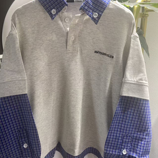 现货 波拉bora韩国童装女童男童中大童秋装假两件翻领格子卫衣