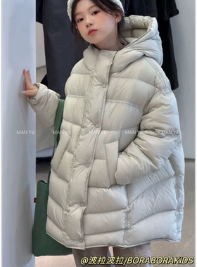 波拉bora儿童中长款羽绒服2025冬装洋气衣服男女童白鸭绒加厚外套