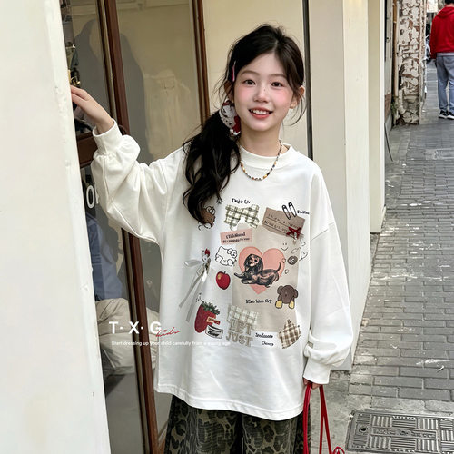 波拉bora儿童装秋冬季款女孩中大童青少年亲子卡通长袖T恤打底衫