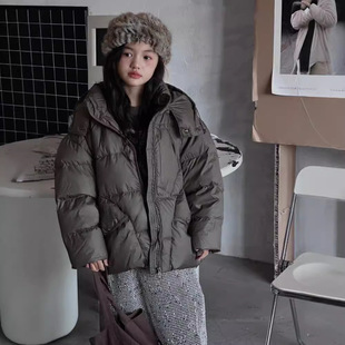 韩系短款儿童羽绒服2025秋冬bora男女童连帽加厚白鸭绒面包服外套