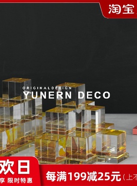 现代轻奢几何水晶桌面书档摆件样板房间家居书房软装饰品书靠书立