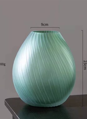 条纹大花瓶落地摆件客厅插花2021年新款蒙砂绿色餐桌玻璃摆件