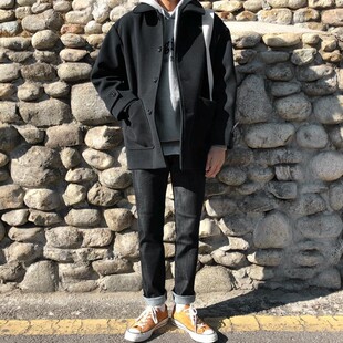 宽松羊绒休闲学生加厚呢子外套男 毛呢大衣男短款 2020秋冬新款 韩版