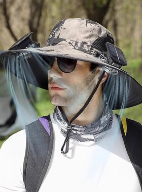 风扇防晒帽子男士l夏季大帽檐户外登山钓鱼带风扇的遮阳帽