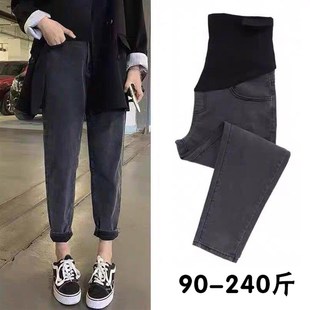 孕妇裤 子软外穿老爹裤 加肥200斤宽松女托腹裤 长裤 牛仔 秋冬款 大码