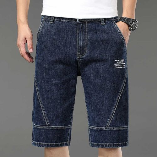 夏日新品拼e接牛仔短裤男夏季薄款印花男士休闲中裤时尚风情七分