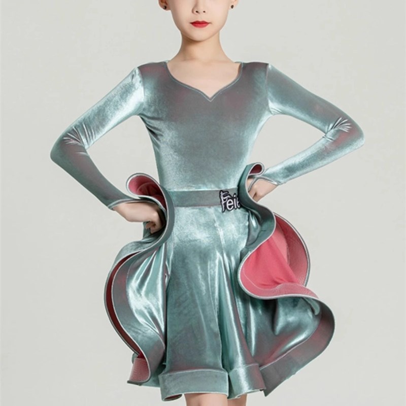 女童拉丁舞服秋冬比赛服装高级感冬季2023新款加绒儿童炫光绒赛服